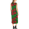 Red Hibiscus Embroidered Pattern Print Design HB03 Sleeveless Open Fork Long Dress