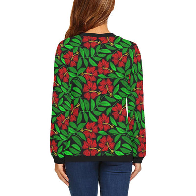 Red Hibiscus Embroidered Pattern Print Design HB03 Women Long Sleeve Sweatshirt-JorJune