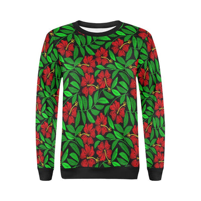 Red Hibiscus Embroidered Pattern Print Design HB03 Women Long Sleeve Sweatshirt-JorJune