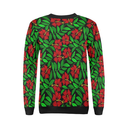Red Hibiscus Embroidered Pattern Print Design HB03 Women Long Sleeve Sweatshirt-JorJune