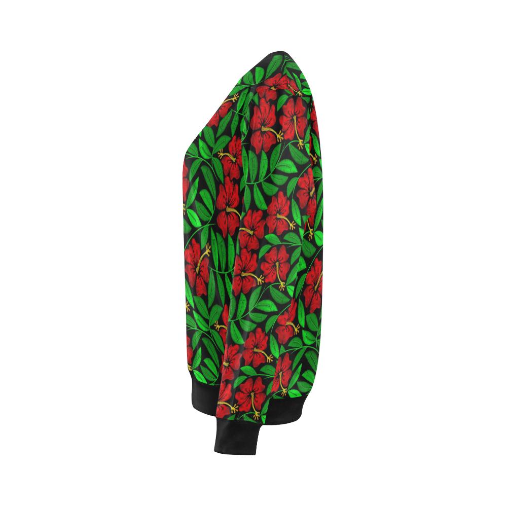 Red Hibiscus Embroidered Pattern Print Design HB03 Women Long Sleeve Sweatshirt-JorJune