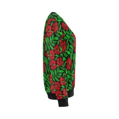 Red Hibiscus Embroidered Pattern Print Design HB03 Women Long Sleeve Sweatshirt-JorJune