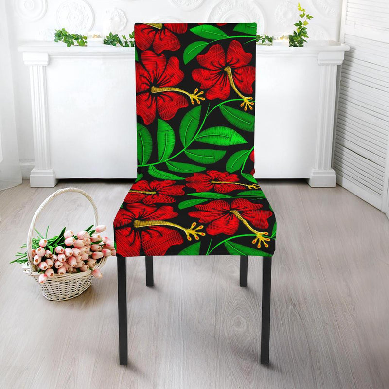 Red Hibiscus Embroidered Pattern Print Design HB032 Dining Chair Slipcover-JORJUNE.COM