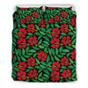 Red Hibiscus Embroidered Pattern Print Design HB032 Duvet Cover Bedding Set-JORJUNE.COM