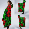 Red Hibiscus Embroidered Pattern Print Design HB032 Hooded Blanket-JORJUNE.COM