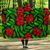 Red Hibiscus Embroidered Pattern Print Design HB032 Hooded Blanket-JORJUNE.COM