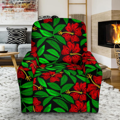 Red Hibiscus Embroidered Pattern Print Design HB032 Recliner Slipcover-JORJUNE.COM