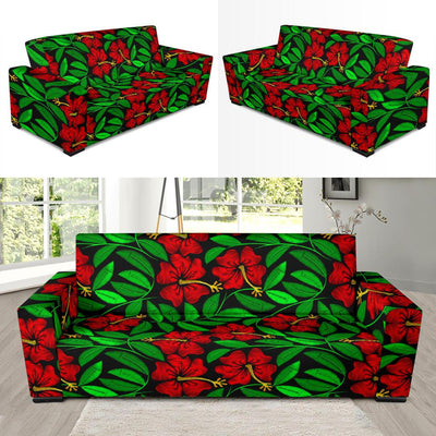 Red Hibiscus Embroidered Pattern Print Design HB032 Sofa Slipcover-JORJUNE.COM