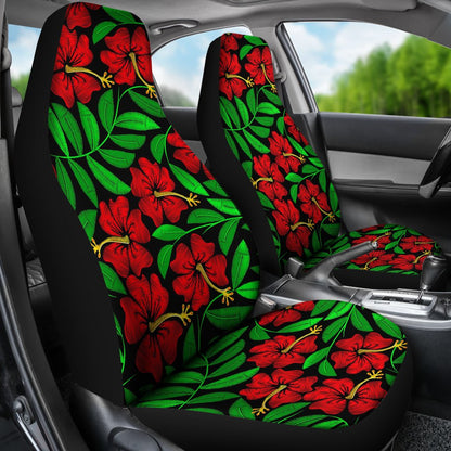 Red Hibiscus Embroidered Pattern Print Design HB032 Universal Fit Car Seat Covers-JorJune