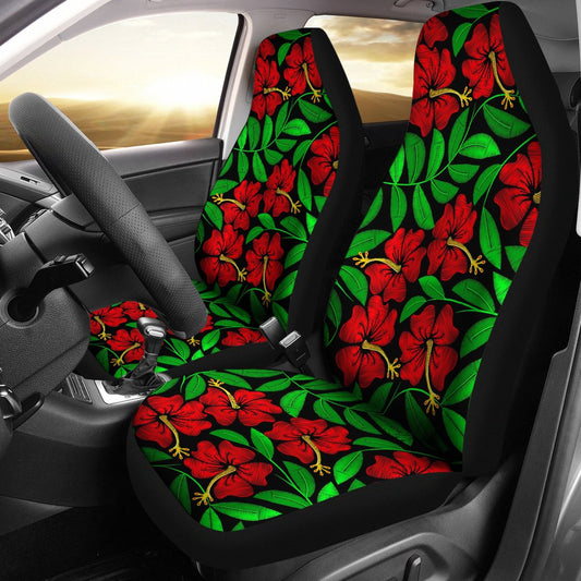 Red Hibiscus Embroidered Pattern Print Design HB032 Universal Fit Car Seat Covers-JorJune
