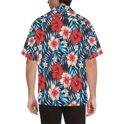 Red Hibiscus Hawaiian flower tropical Men's All Over Print V-Neck Shirt (Model T58)