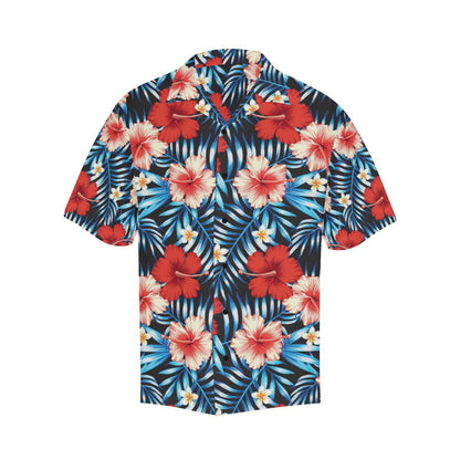Red Hibiscus Hawaiian flower tropical Men's All Over Print V-Neck Shirt (Model T58)
