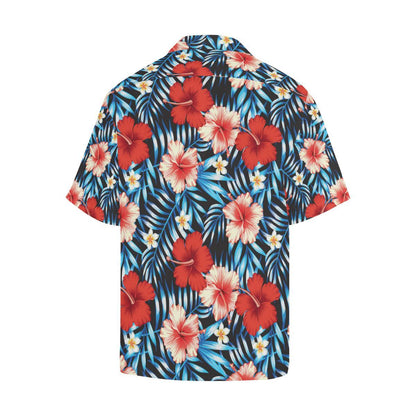 Red Hibiscus Hawaiian flower tropical Men's All Over Print V-Neck Shirt (Model T58)