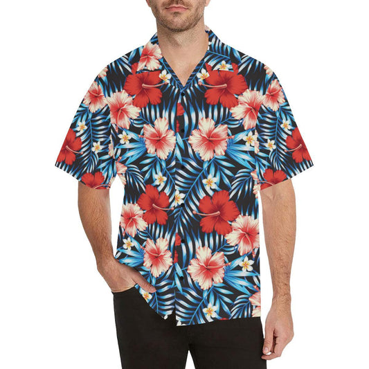 Red Hibiscus Hawaiian flower tropical Men's All Over Print V-Neck Shirt (Model T58)
