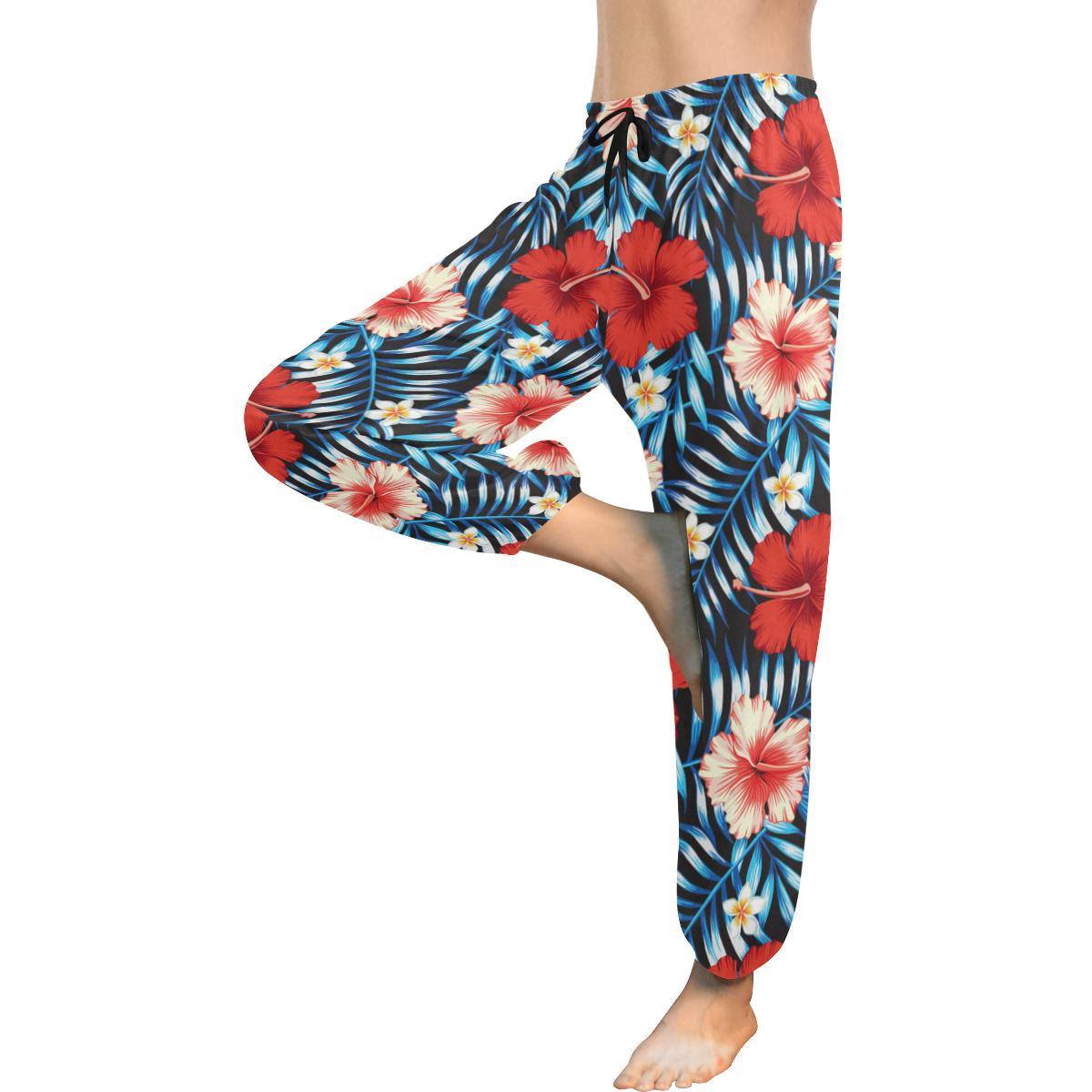 Red Hibiscus Hawaiian flower tropical Harem Pants