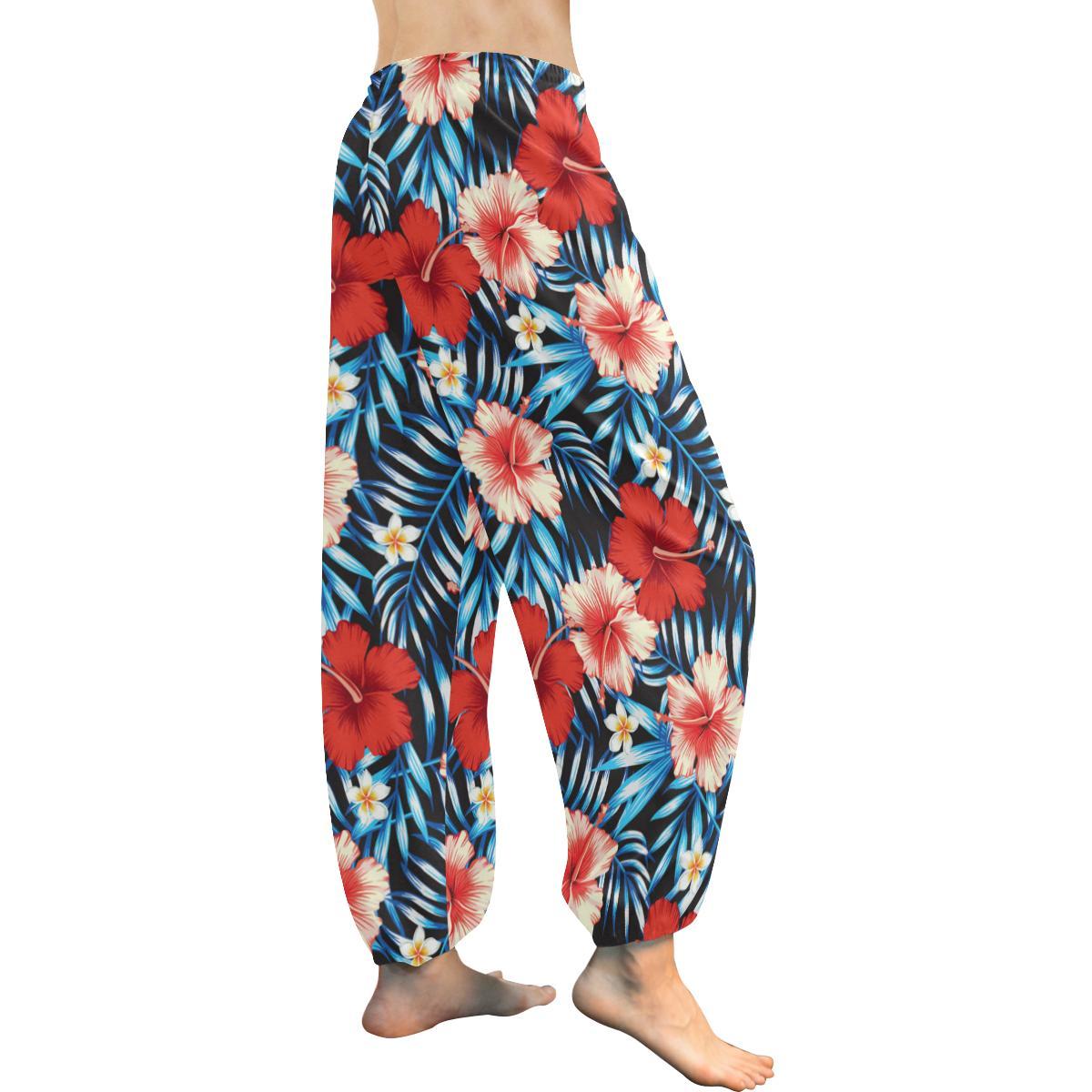 Red Hibiscus Hawaiian flower tropical Harem Pants