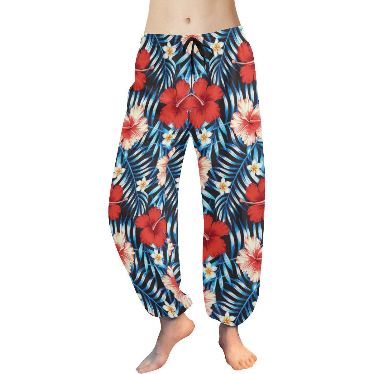 Red Hibiscus Hawaiian flower tropical Harem Pants