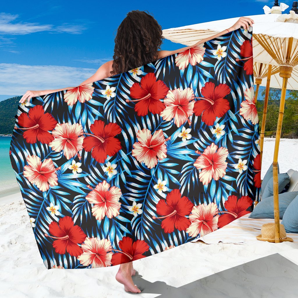 Red Hibiscus Hawaiian flower tropical Beach Sarong Pareo Wrap