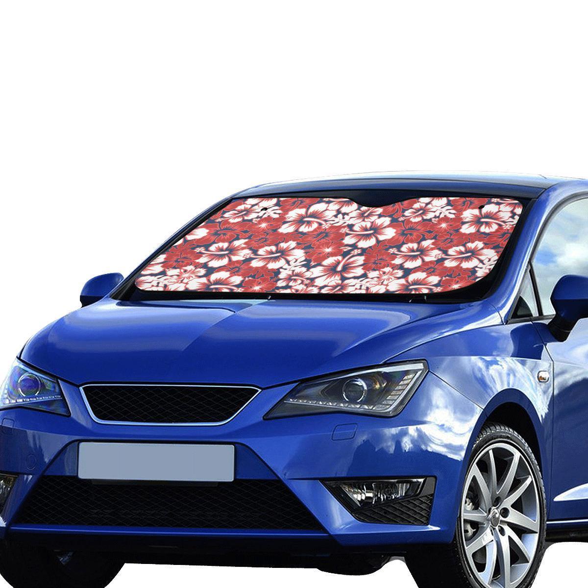 Red Hibiscus Pattern Print Design HB01 Car Sun Shade-JorJune