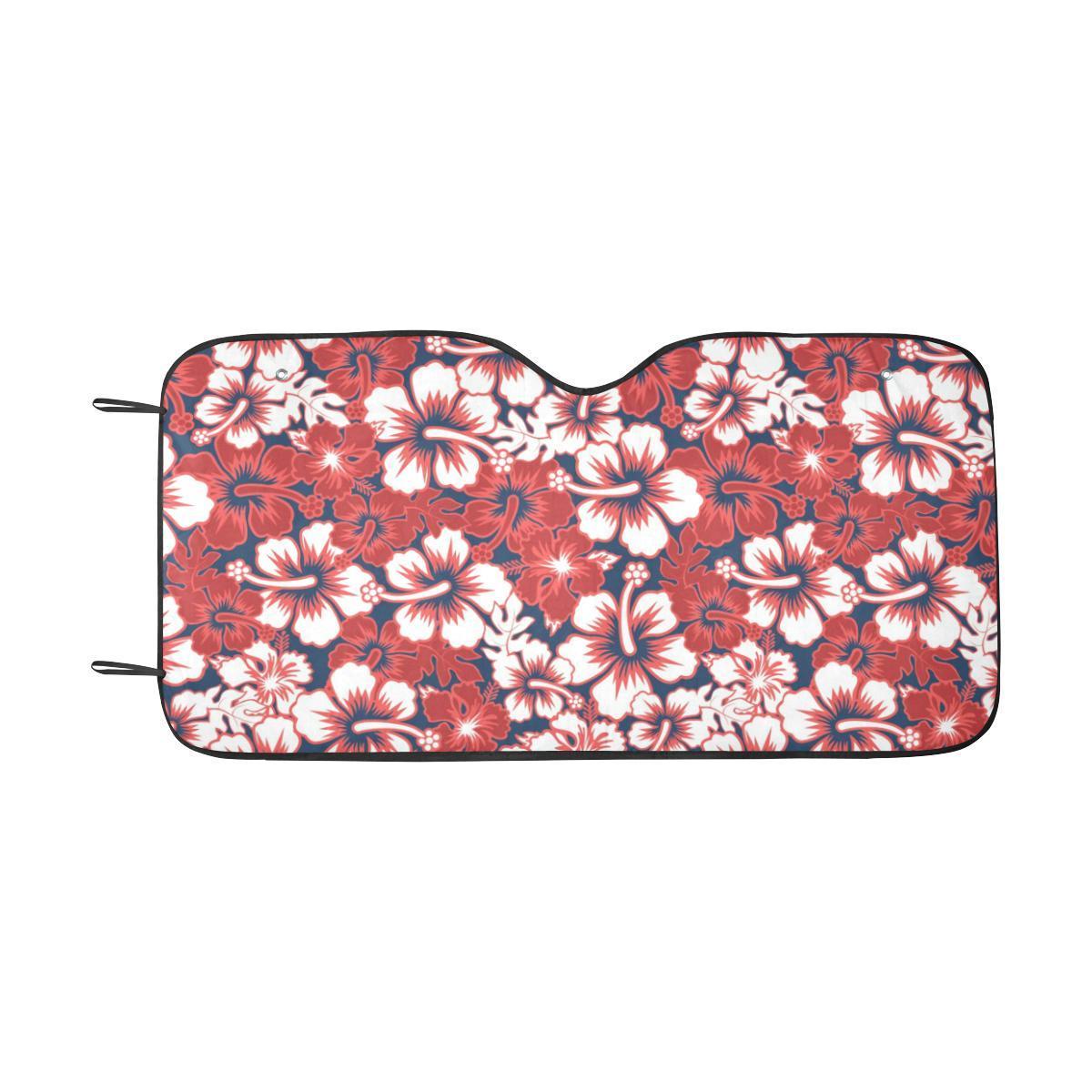 Red Hibiscus Pattern Print Design HB01 Car Sun Shade-JorJune