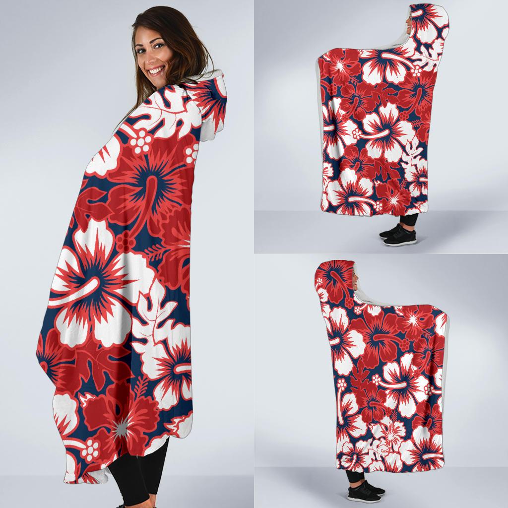 Red Hibiscus Pattern Print Design HB01 Hooded Blanket-JORJUNE.COM