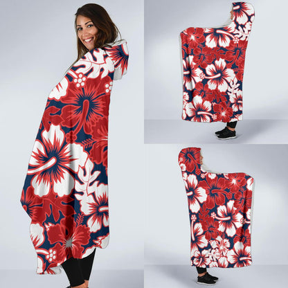Red Hibiscus Pattern Print Design HB01 Hooded Blanket-JORJUNE.COM