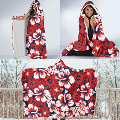 Red Hibiscus Pattern Print Design HB01 Hooded Blanket-JORJUNE.COM