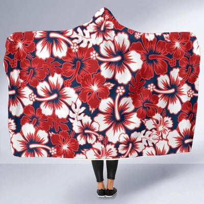 Red Hibiscus Pattern Print Design HB01 Hooded Blanket-JORJUNE.COM