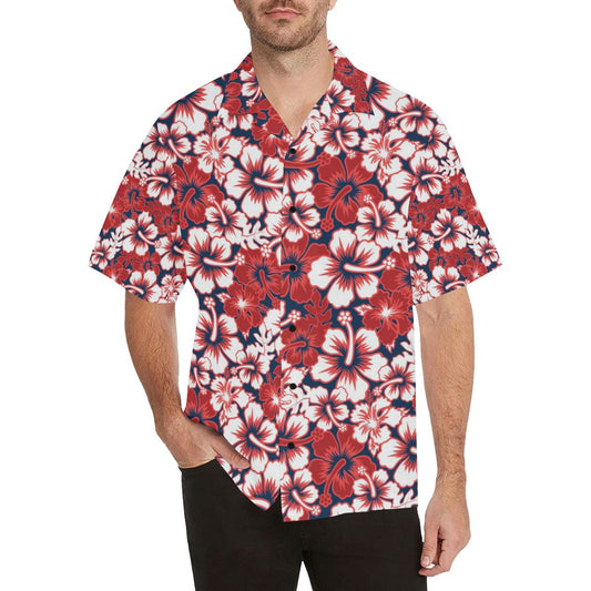 Red Hibiscus Pattern Print Design HB01 Men Hawaiian Shirt-JorJune