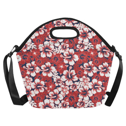 Red Hibiscus Pattern Print Design HB01 Neoprene Lunch Bag-JorJune