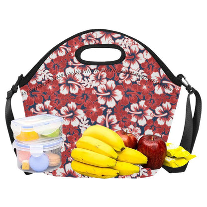 Red Hibiscus Pattern Print Design HB01 Neoprene Lunch Bag-JorJune