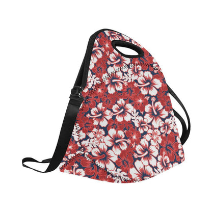 Red Hibiscus Pattern Print Design HB01 Neoprene Lunch Bag-JorJune