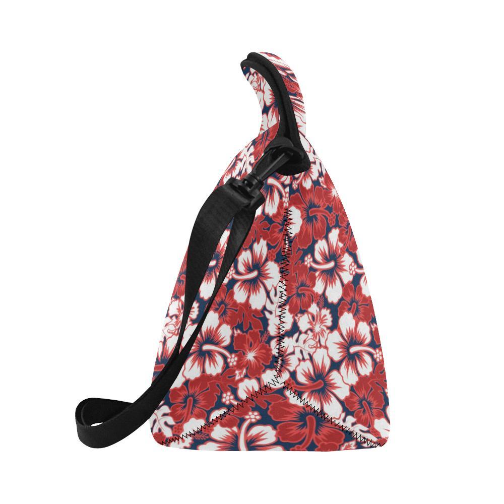 Red Hibiscus Pattern Print Design HB01 Neoprene Lunch Bag-JorJune