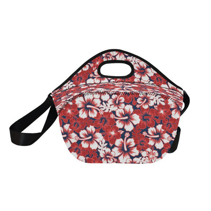 Red Hibiscus Pattern Print Design HB01 Neoprene Lunch Bag-JorJune