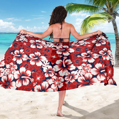 Red Hibiscus Pattern Print Design HB01 Sarong Pareo Wrap-JORJUNE.COM