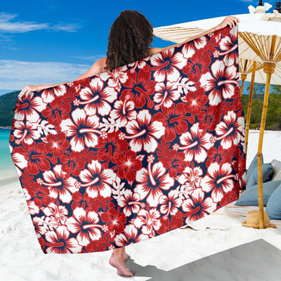 Red Hibiscus Pattern Print Design HB01 Sarong Pareo Wrap-JORJUNE.COM