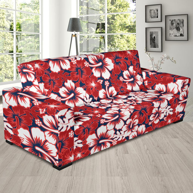 Red Hibiscus Pattern Print Design HB01 Sofa Slipcover-JORJUNE.COM