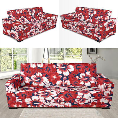 Red Hibiscus Pattern Print Design HB01 Sofa Slipcover-JORJUNE.COM