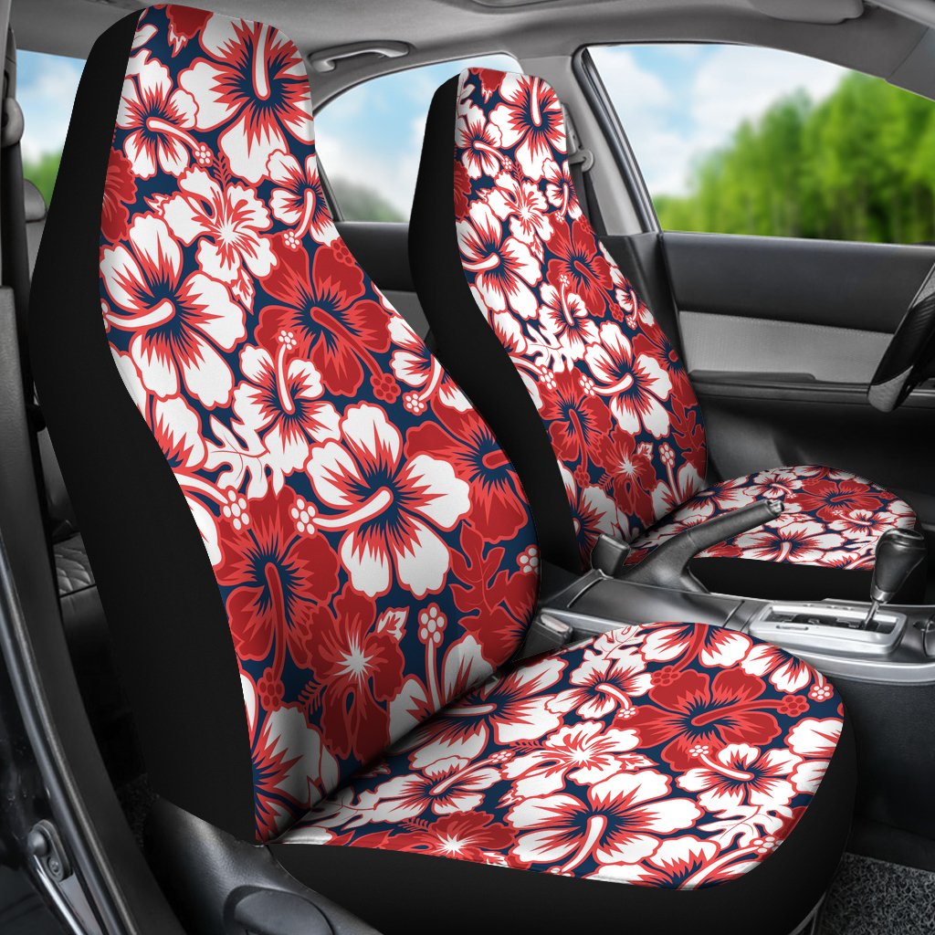 Red Hibiscus Pattern Print Design HB01 Universal Fit Car Seat Covers-JorJune