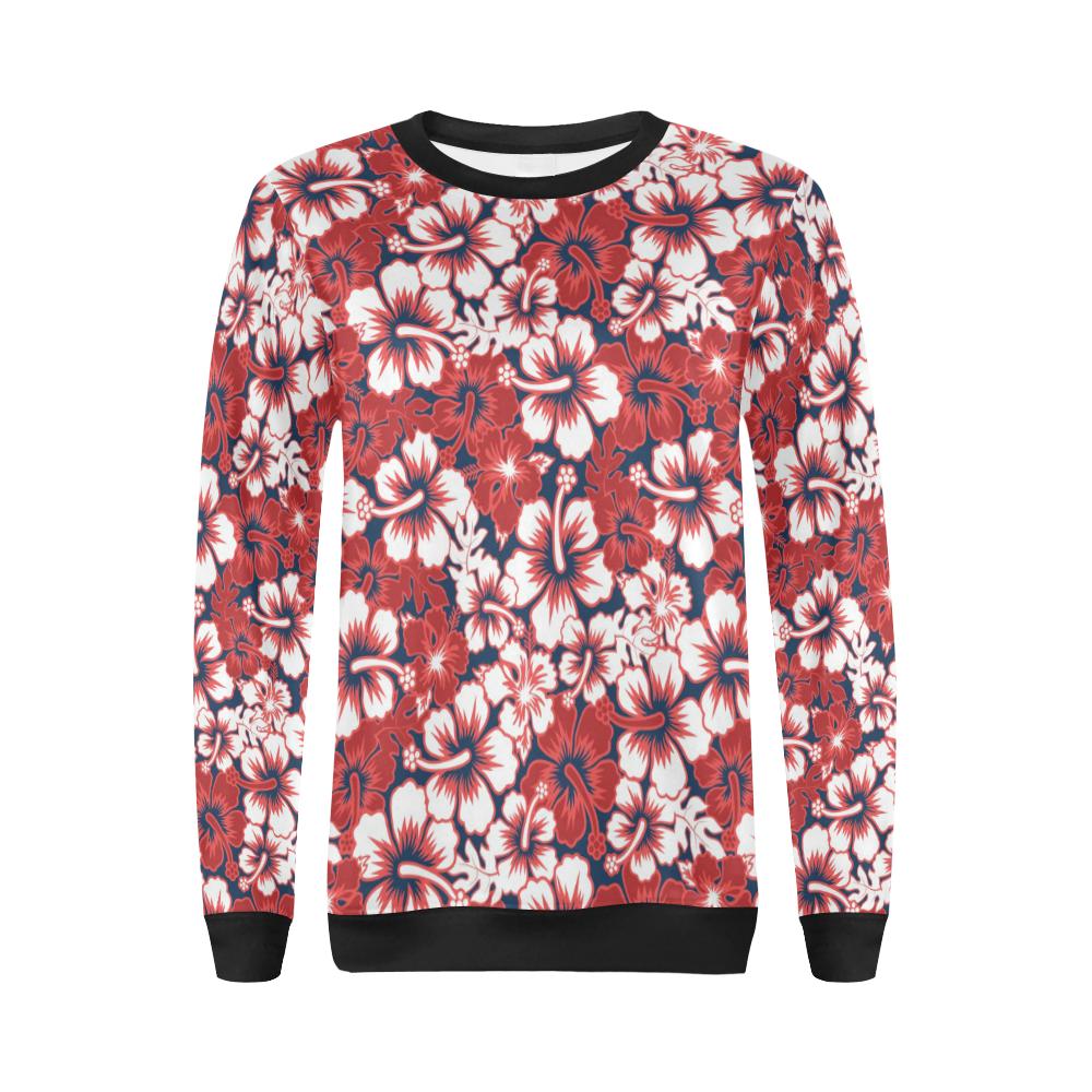 Red Hibiscus Pattern Print Design HB01 Women Long Sleeve Sweatshirt-JorJune