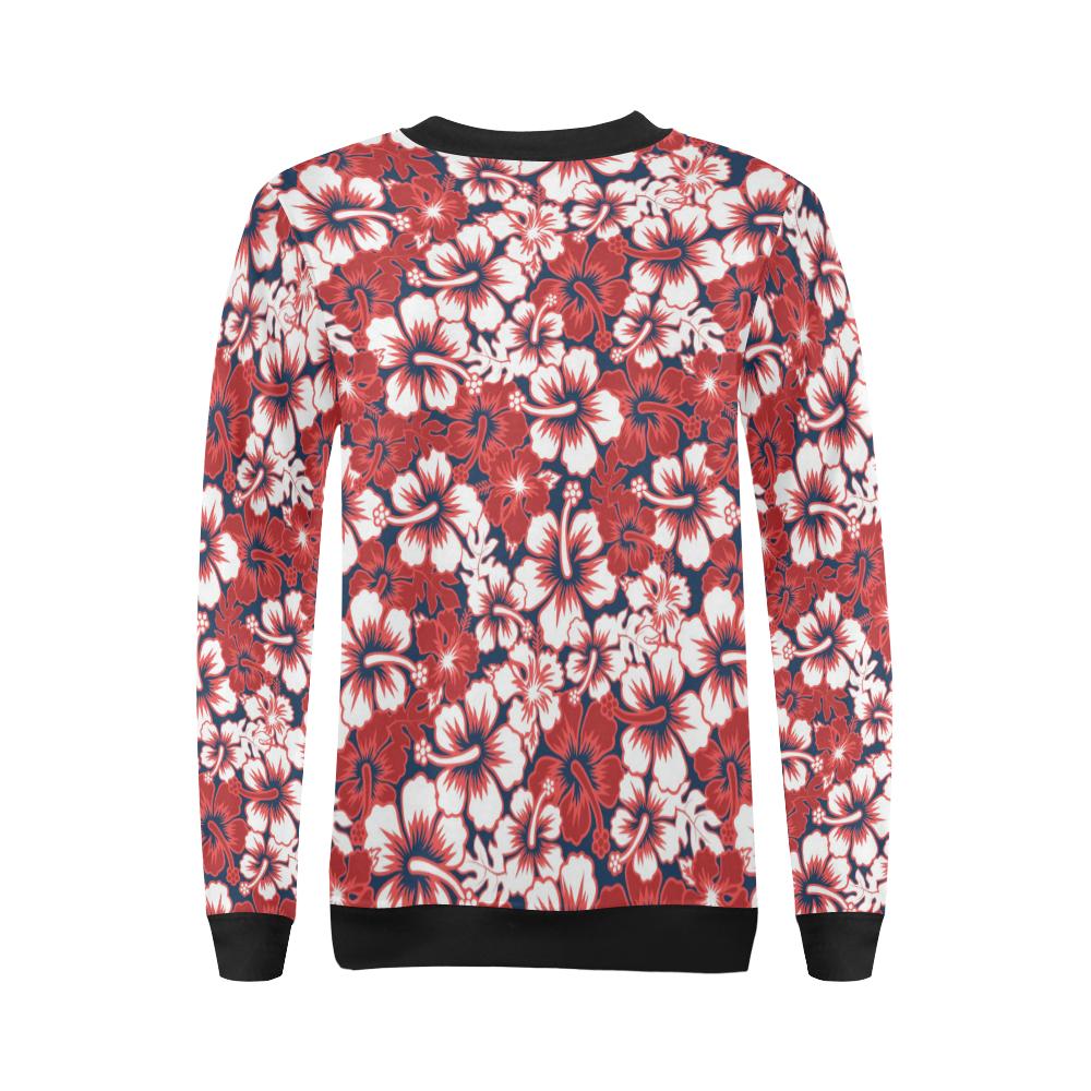 Red Hibiscus Pattern Print Design HB01 Women Long Sleeve Sweatshirt-JorJune