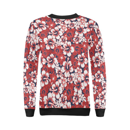 Red Hibiscus Pattern Print Design HB01 Women Long Sleeve Sweatshirt-JorJune