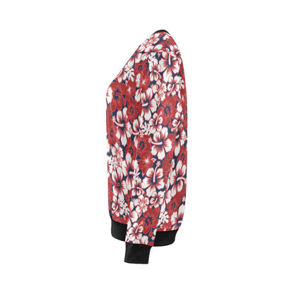 Red Hibiscus Pattern Print Design HB01 Women Long Sleeve Sweatshirt-JorJune