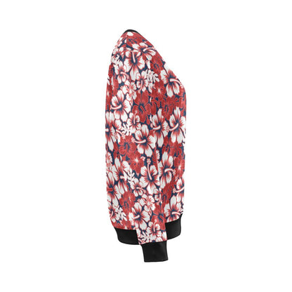 Red Hibiscus Pattern Print Design HB01 Women Long Sleeve Sweatshirt-JorJune
