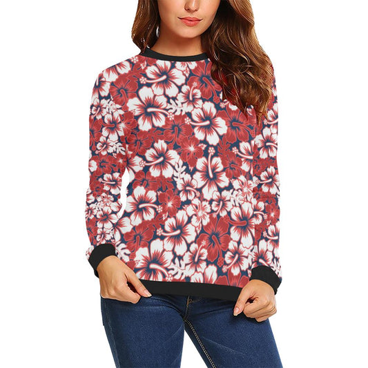 Red Hibiscus Pattern Print Design HB01 Women Long Sleeve Sweatshirt-JorJune