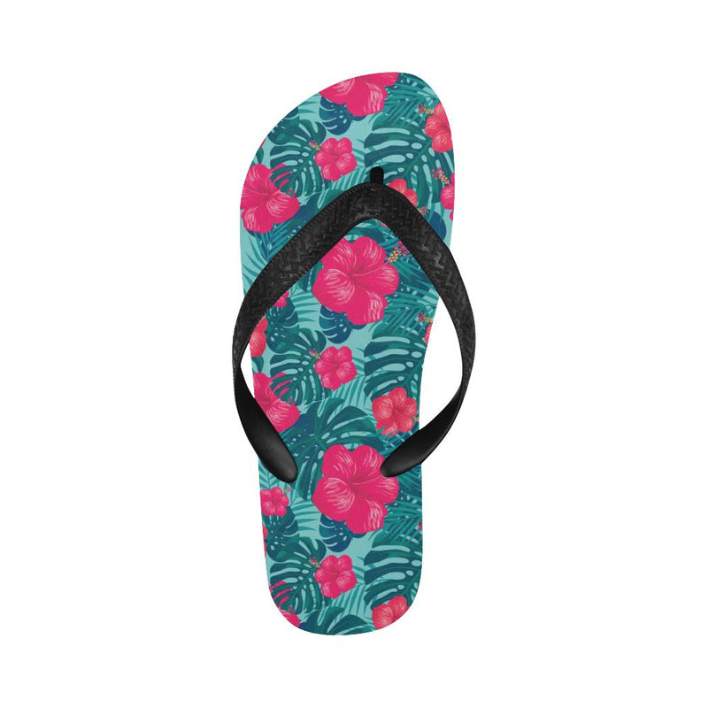 Red Hibiscus Pattern Print Design HB017 Flip Flops-JorJune