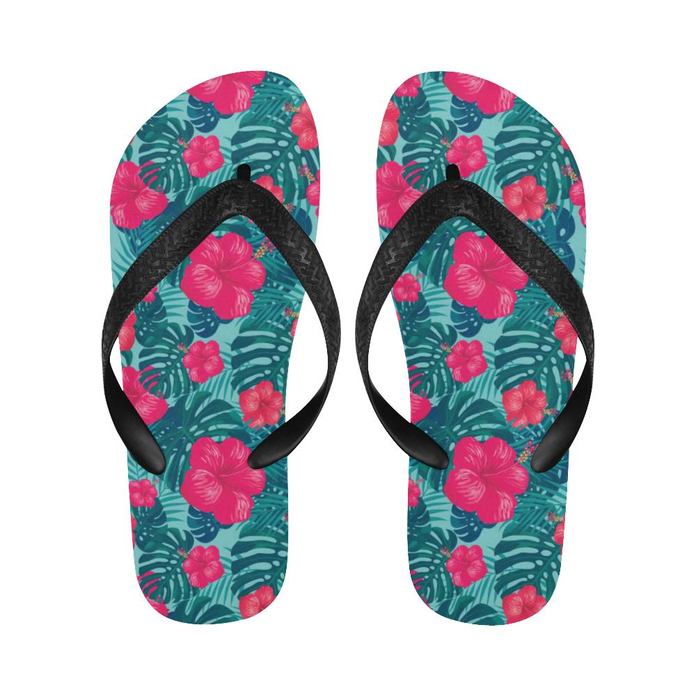 Red Hibiscus Pattern Print Design HB017 Flip Flops-JorJune