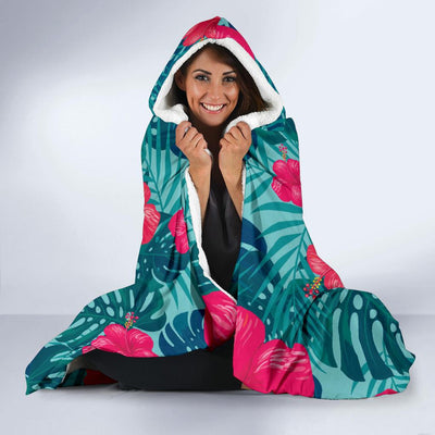 Red Hibiscus Pattern Print Design HB017 Hooded Blanket-JORJUNE.COM