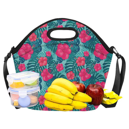 Red Hibiscus Pattern Print Design HB017 Neoprene Lunch Bag-JorJune