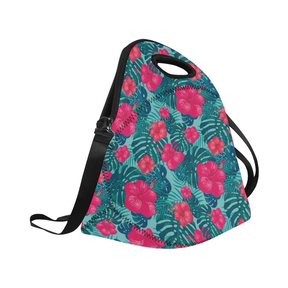 Red Hibiscus Pattern Print Design HB017 Neoprene Lunch Bag-JorJune